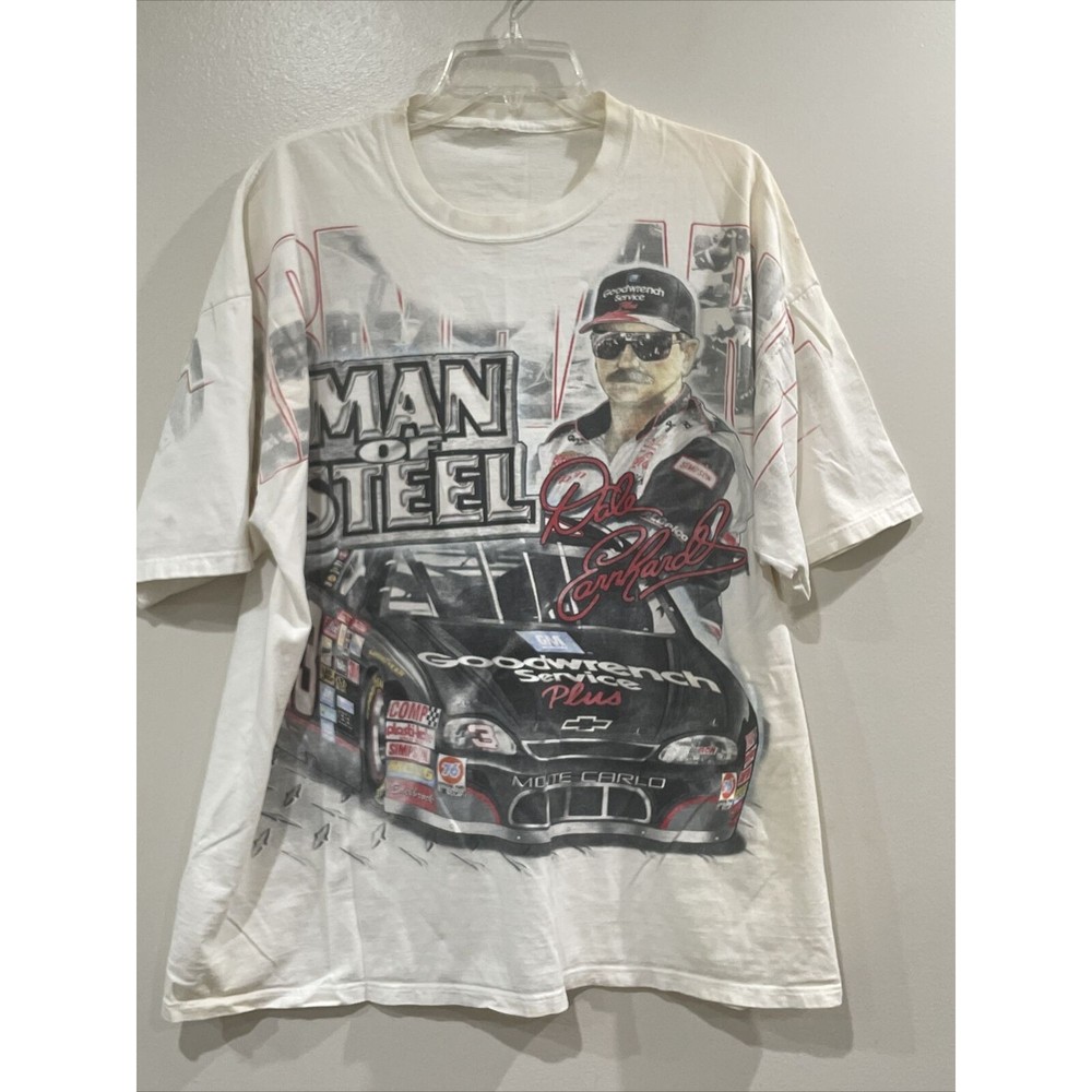 Vintage Dale Earnhardt T Shirt “Man Of Steel” Single Stitch 100% Cotton XL White